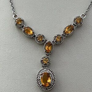 STS Karis Silver Tone Necklace 20" with Yellow Citrine Stones